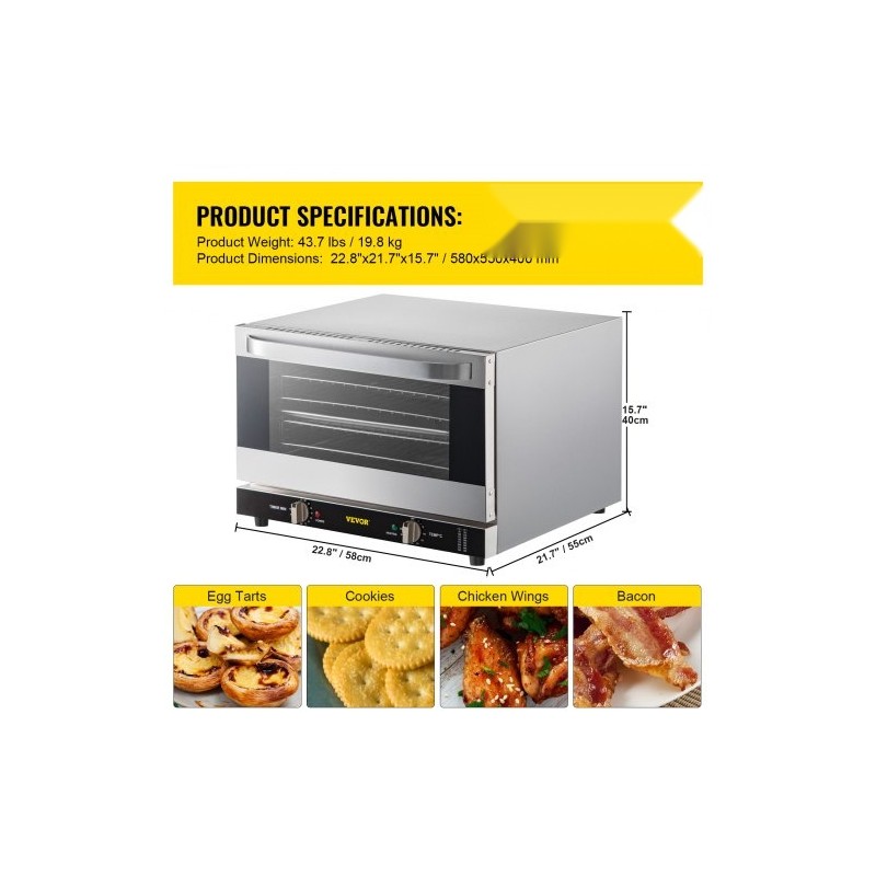 Kiertolämpöuuni 47 l 1600 W ruostumatonta terästä työtasolle 4 tasoa