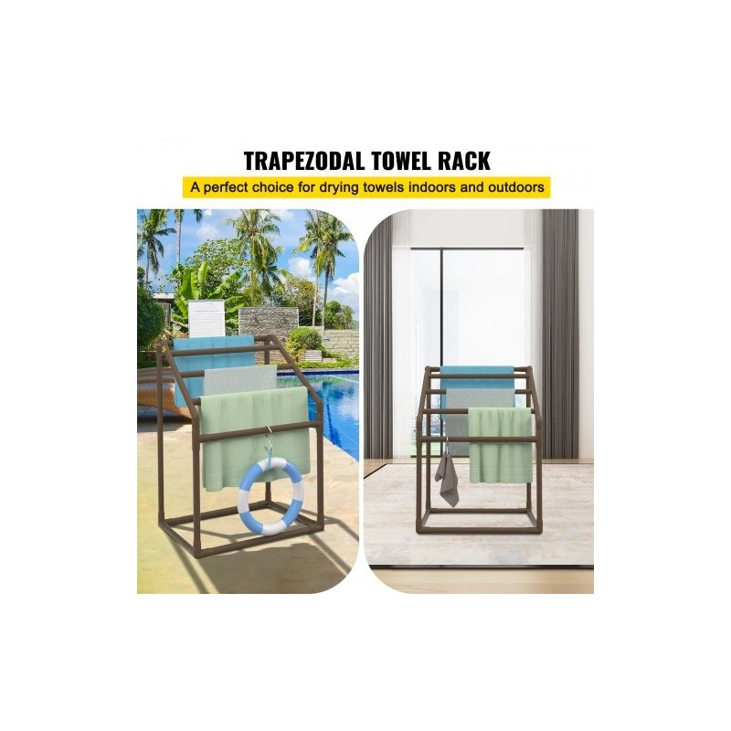 Pyyheteline PVC-rakenteinen viisi tankoa trapetsimuotoinen vapaasti seisova ulkokäyttöön mukana kahdeksan pyyhepidikettä