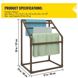 Pyyheteline PVC-rakenteinen viisi tankoa trapetsimuotoinen vapaasti seisova ulkokäyttöön mukana kahdeksan pyyhepidikettä