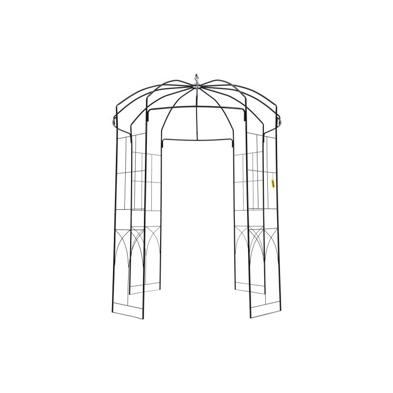 Teräksinen lintuhäkin muotoinen huvimaja korkeus 2,4 metriä leveys 2 metriä