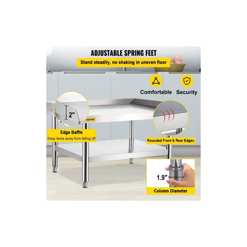 Kaksitasoinen ruostumaton teräs työpöytä ja laitealusta 152x76x61 cm säädettävällä alahyllyllä