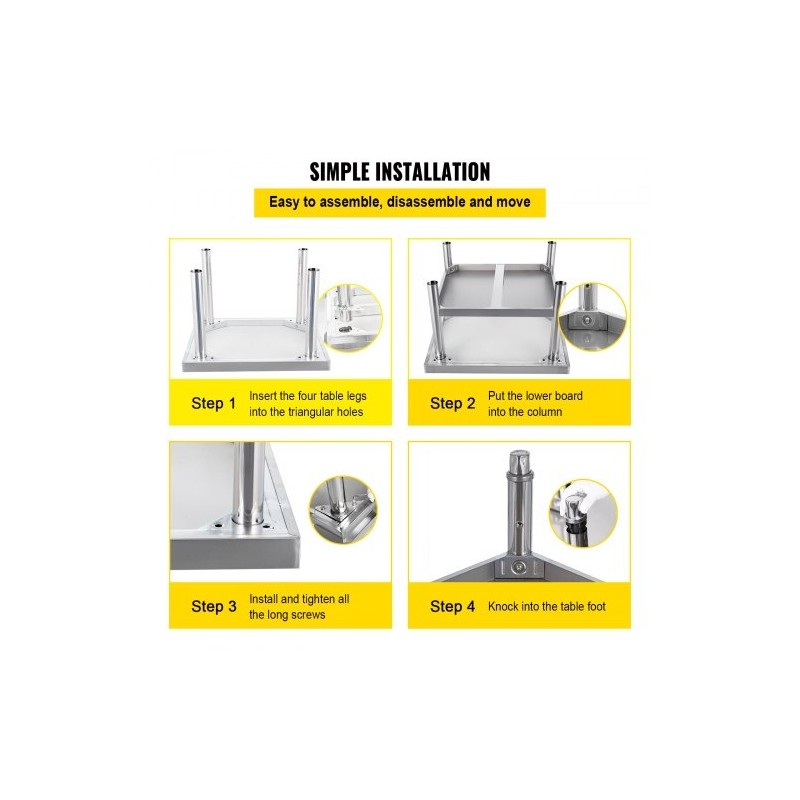 Kaksitasoinen ruostumaton teräs työpöytä ja laitealusta 152x76x61 cm säädettävällä alahyllyllä