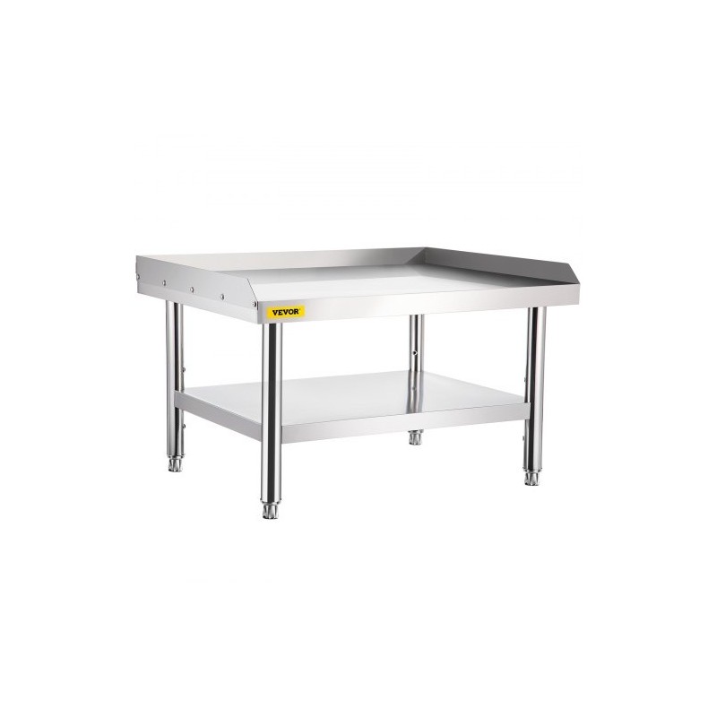 Kaksitasoinen ruostumaton teräs työpöytä ja laitealusta 152x76x61 cm säädettävällä alahyllyllä