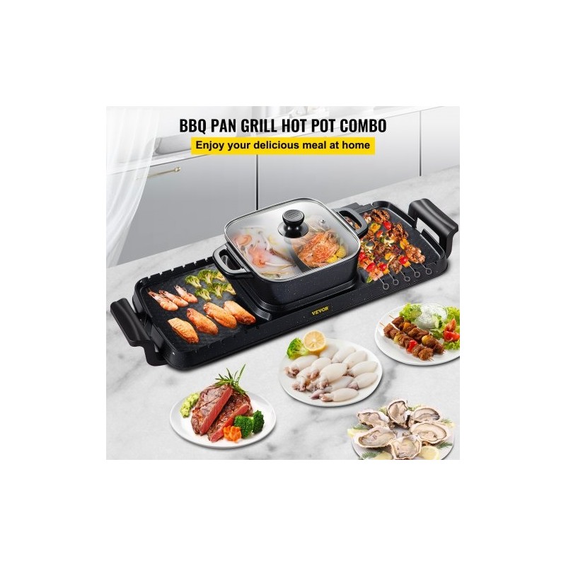 Sähkögrilli ja keittopata valettu alumiini tarttumaton 2,8 l 2400W kaksinkertainen säätö