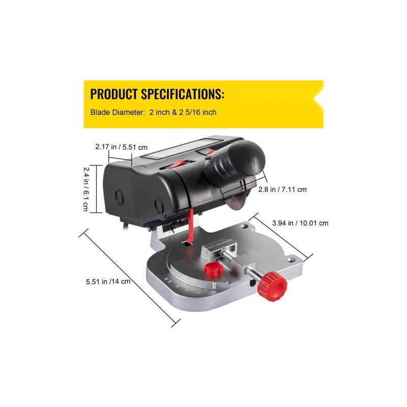 Mini jiirisaha pöytämallinen 90 wattia 0–45 astetta 12 millimetriä kaksi terää