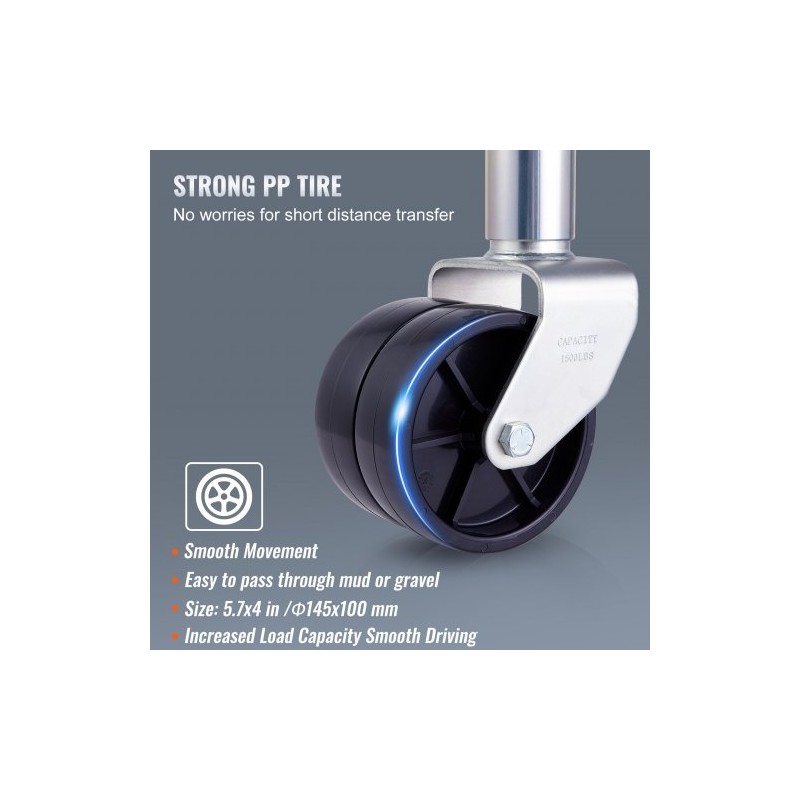 Aisatunkki pultattava hiiliteräsrunkoinen 89,7 cm 907 kg PP-pyörät kampi