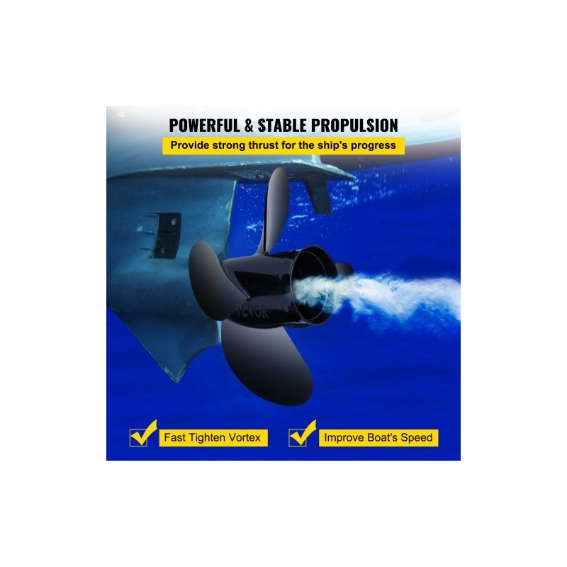 Perämoottorin alumiinipotkuri 4 lapaa 14 tuuman halkaisija 19 tuuman nousu 135–300 hv