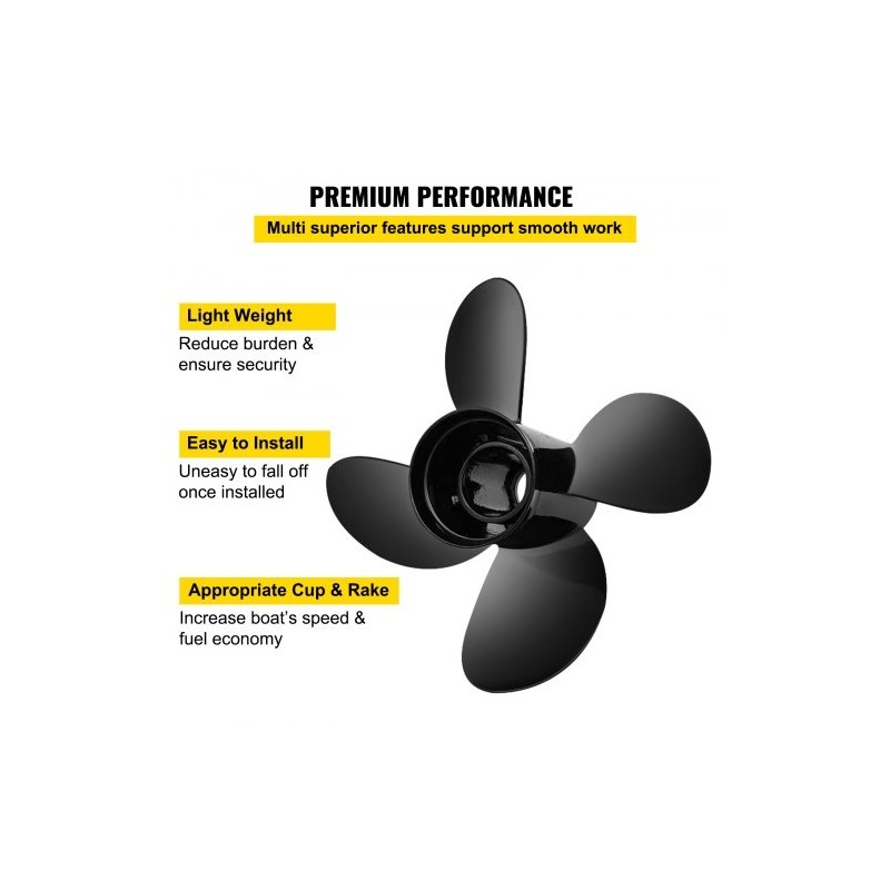 Perämoottorin alumiinipotkuri 4 lapaa 14 tuuman halkaisija 19 tuuman nousu 135–300 hv