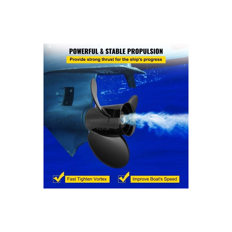 Perämoottorin potkuri alumiiniseos 3 lapaa 13,25 tuumaa 17 tuuman nousu 40-140HP 2-tahti