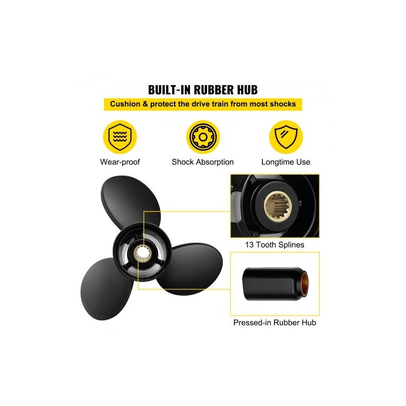 Perämoottorin potkuri alumiiniseos 3 lapaa 13,25 tuumaa 17 tuuman nousu 40-140HP 2-tahti