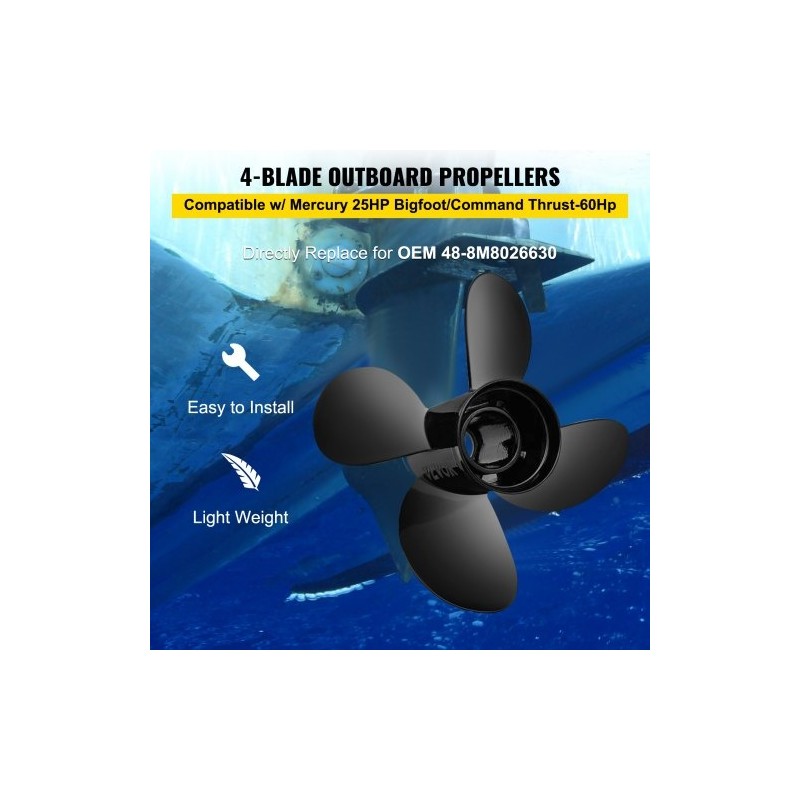 Perämoottorin alumiinipotkuri nelilapainen 10,3 tuumaa 13 tuuman nousu 13 urahammasta oikeakätinen