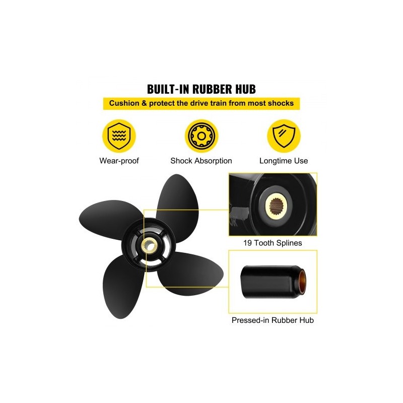 Perämoottorin alumiinipotkuri nelilapainen 10,3 tuumaa 13 tuuman nousu 13 urahammasta oikeakätinen