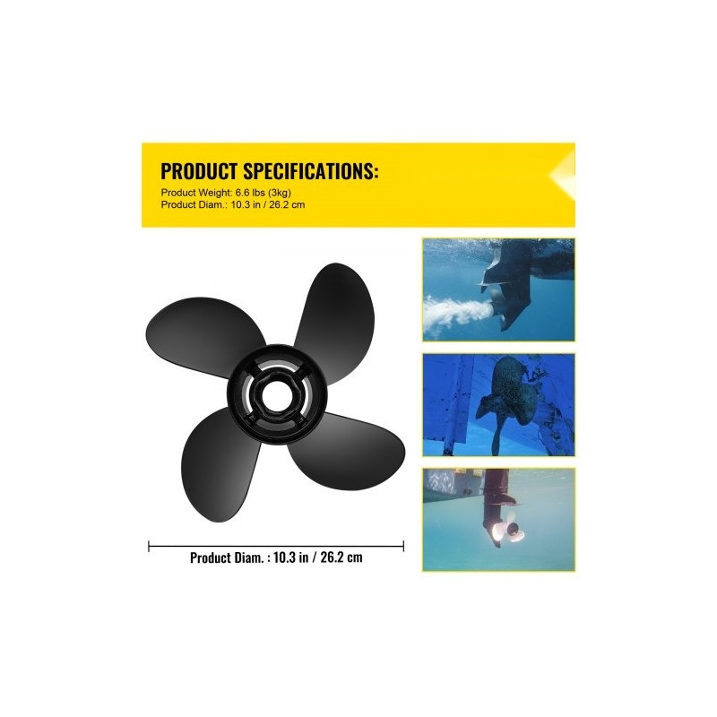 Perämoottorin alumiinipotkuri nelilapainen 10,3 tuumaa 13 tuuman nousu 13 urahammasta oikeakätinen