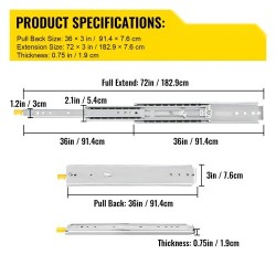 Laatikkokiskot kylmävalssattu sinkitty teräs 91,4cm 3-osaiset täysi ulosveto 227kg pari lukituksella