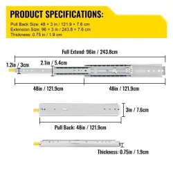 Teräksiset laatikkokiskot 121,9 cm 2 kpl 227 kg kolmiosainen täysulosveto