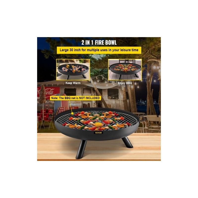 Tulipesäkulho musta maalattu hiiliteräs 77 cm halkaisija 15 cm syvä kantokahvoilla