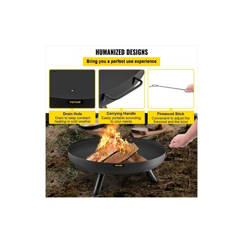 Tulipesäkulho musta maalattu hiiliteräs 77 cm halkaisija 15 cm syvä kantokahvoilla