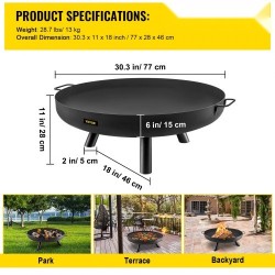 Tulipesäkulho musta maalattu hiiliteräs 77 cm halkaisija 15 cm syvä kantokahvoilla