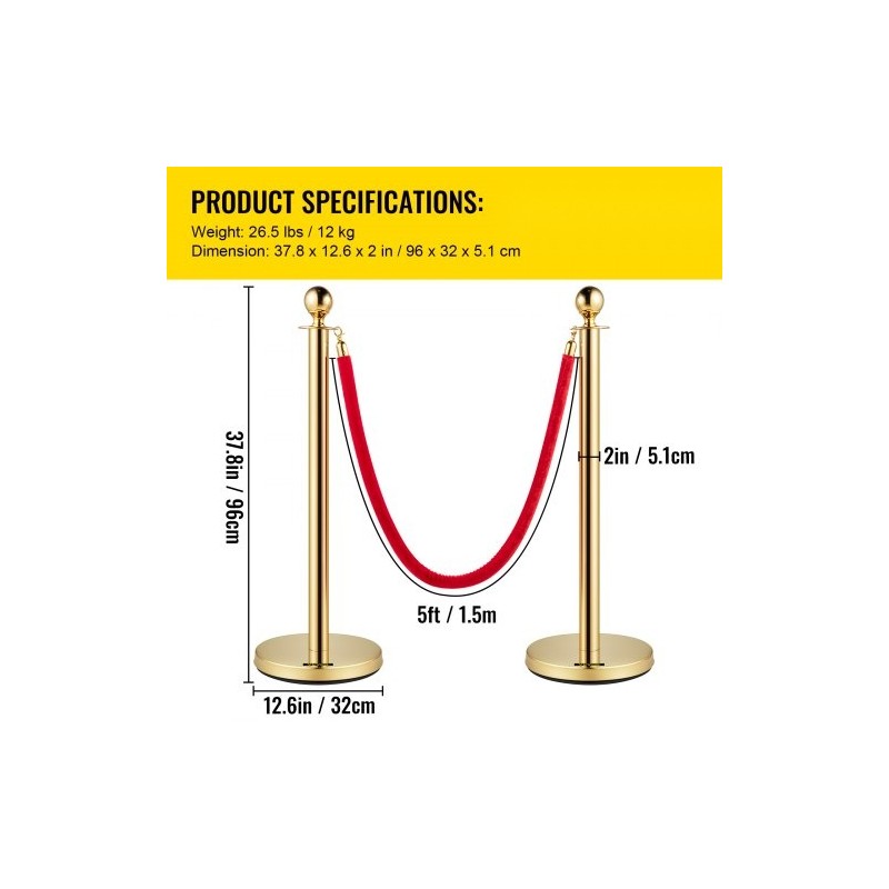 Jonotuspylvässetti ruostumattomasta teräksestä kaksi kultaisen väristä pylvästä puolentoista metrin punainen samettiköysi