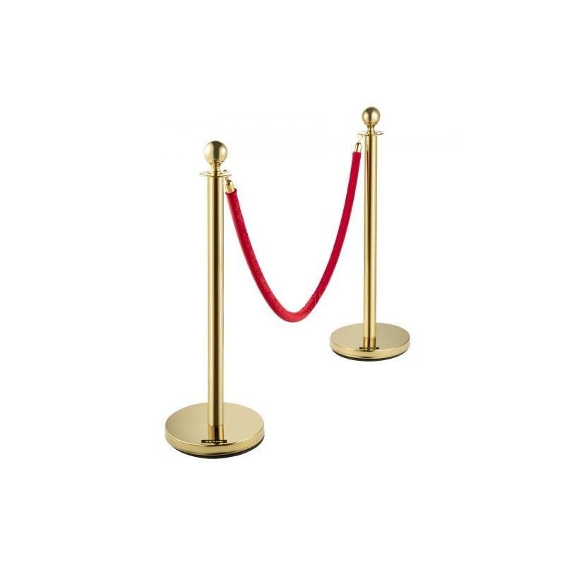 Jonotuspylvässetti ruostumattomasta teräksestä kaksi kultaisen väristä pylvästä puolentoista metrin punainen samettiköysi