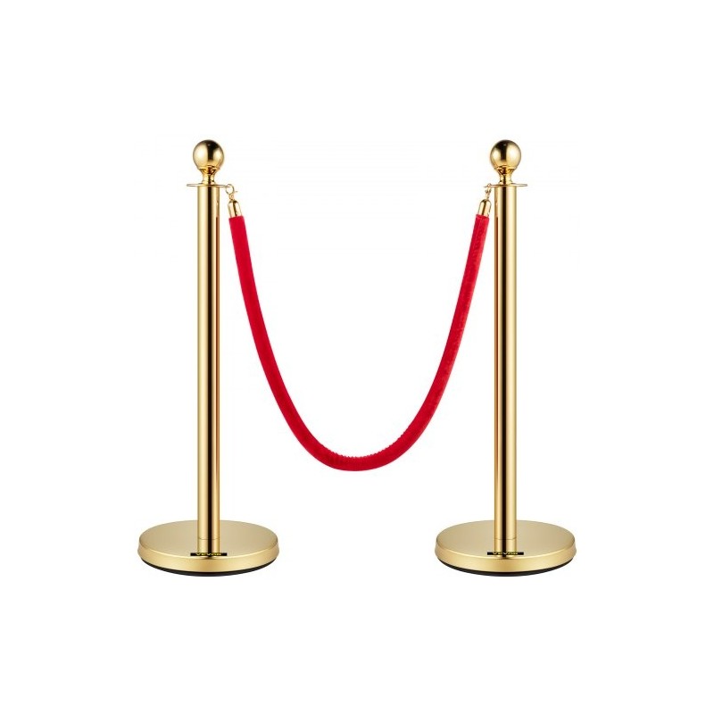 Jonotuspylvässetti ruostumattomasta teräksestä kaksi kultaisen väristä pylvästä puolentoista metrin punainen samettiköysi