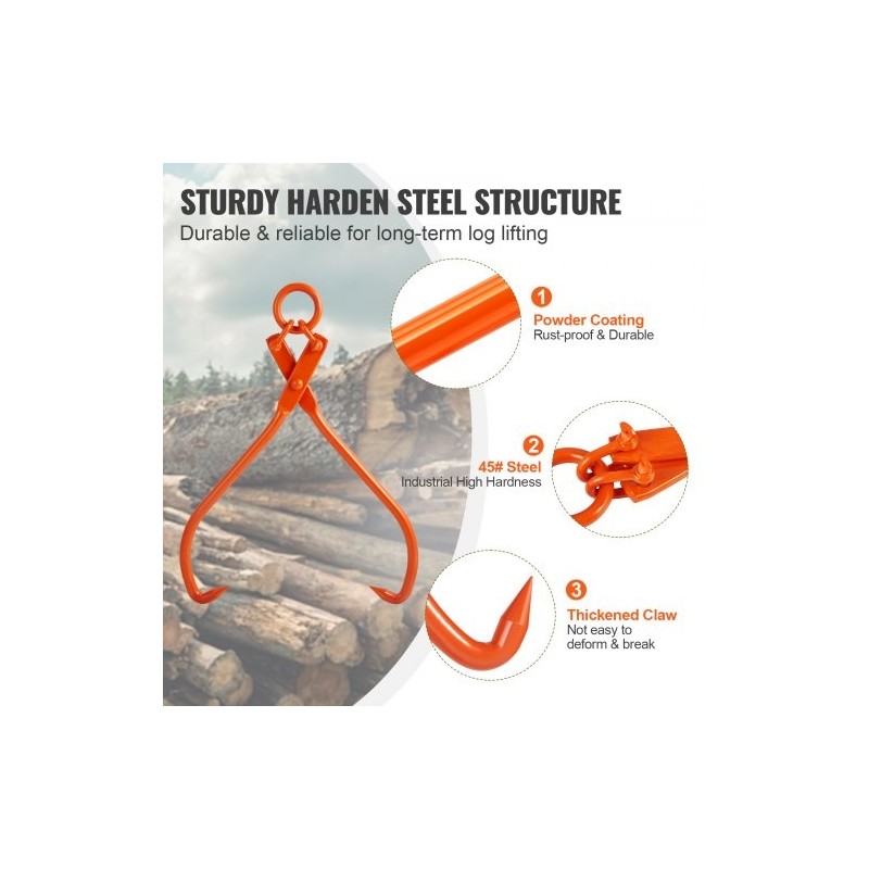 Puutavarapihdit teräksiset 32 tuuman tartunta 700 kg nostoon ja vetoon