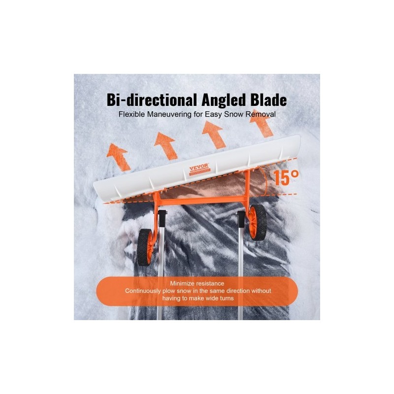 Lumilasta 37-tuumainen ABS-lapio 7-tuumaisilla pyörillä käännettävällä terällä U-muotoinen alumiinikahva