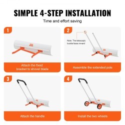 Lumilasta 37-tuumainen ABS-lapio 7-tuumaisilla pyörillä käännettävällä terällä U-muotoinen alumiinikahva