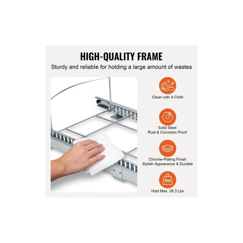 Ulosvedettävä jäteastia-alusta rautarunko 312x410x540 mm alakaappiin kantavuus 16 kg sileät liukukiskot