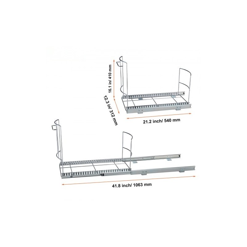 Ulosvedettävä jäteastia-alusta rautarunko 312x410x540 mm alakaappiin kantavuus 16 kg sileät liukukiskot