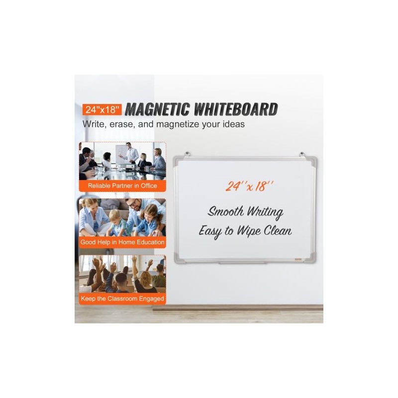 Magnettinen valkotaulu alumiinikehyksellä 457 x 610 mm mukana pyyhin ja 2 tussia