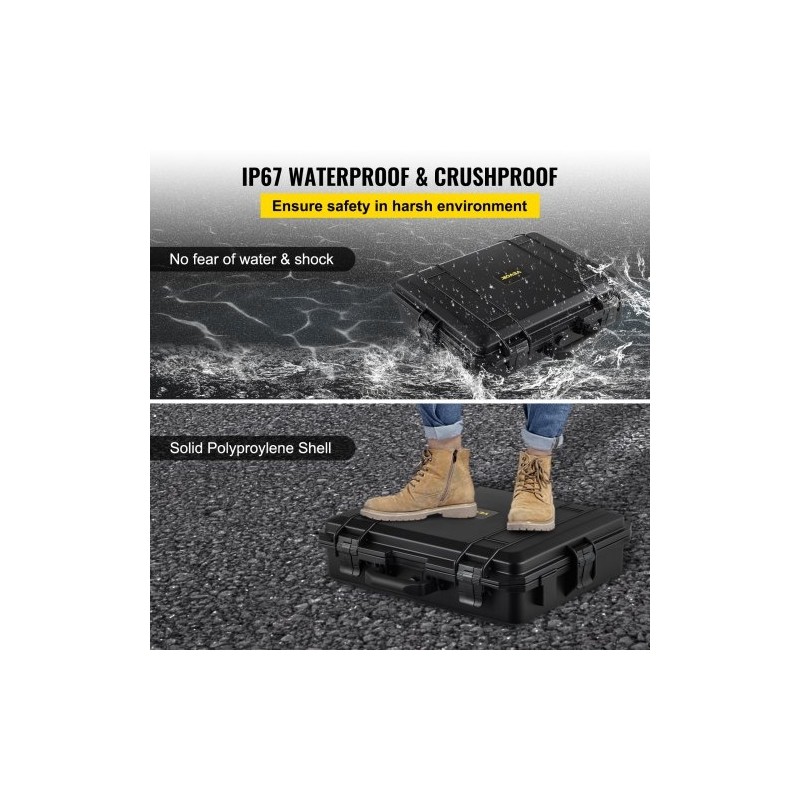 Vedenpitävä kovakotelo polypropeenikuorella muokattavalla vaahtosisuksella 46×36×13 cm 15–17 tuuman kannettaville