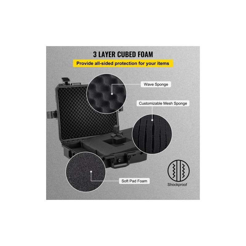 Vedenpitävä kovakotelo polypropeenikuorella muokattavalla vaahtosisuksella 46×36×13 cm 15–17 tuuman kannettaville