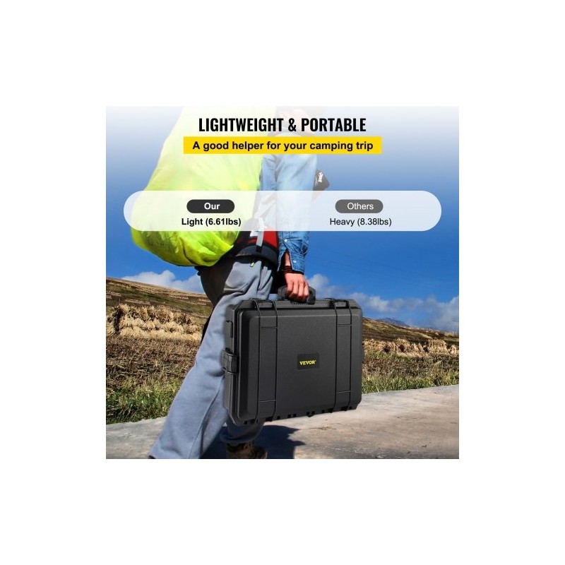 Vedenpitävä kovakotelo polypropeenikuorella muokattavalla vaahtosisuksella 46×36×13 cm 15–17 tuuman kannettaville