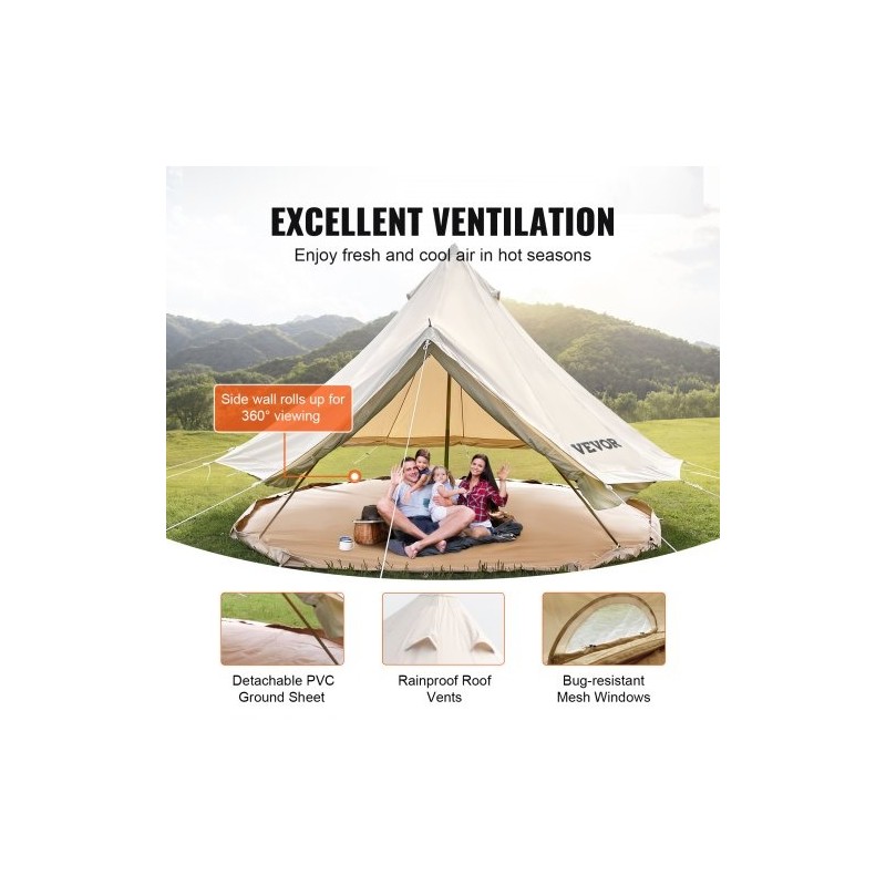 300gsm puuvillacanvas kupoliteltta 4 m 5–8 hengelle 540gsm PVC-lattia