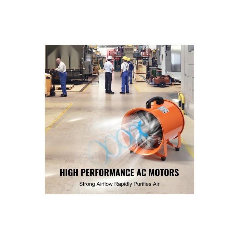 Kannettava aksiaalipuhallin teräs 30,5 senttimetriä 365 wattia 2 nopeutta 5 metrin kanavalla