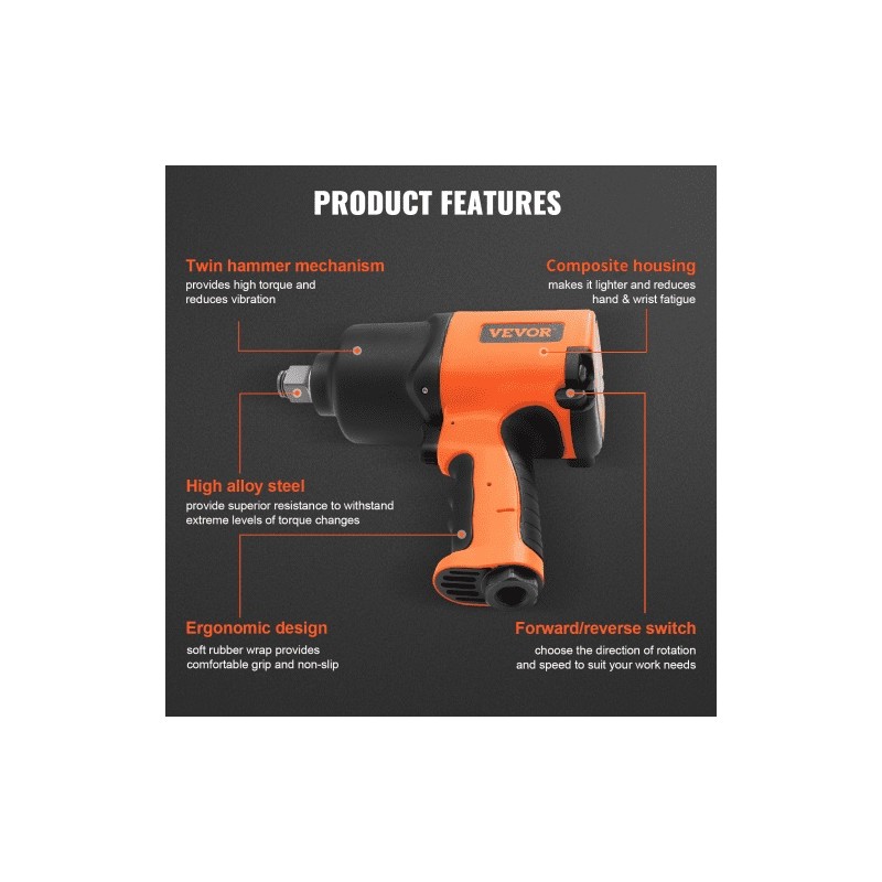 3/4-tuumainen paineilmamutterinväännin komposiittirunko korkea irrotusmomentti autojen huoltoihin