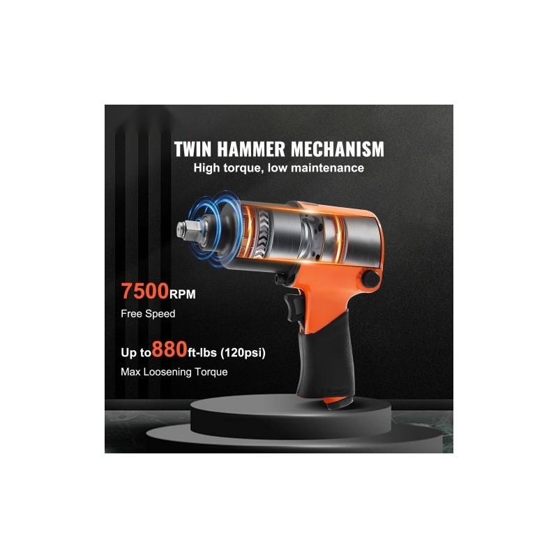 Paineilmakäyttöinen iskumutterinväännin puoli tuuman neliökiinnitys alumiinirunkoinen kevyt ja ergonominen autohuoltoon