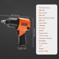 Paineilmakäyttöinen iskumutterinväännin puoli tuuman neliökiinnitys alumiinirunkoinen kevyt ja ergonominen autohuoltoon