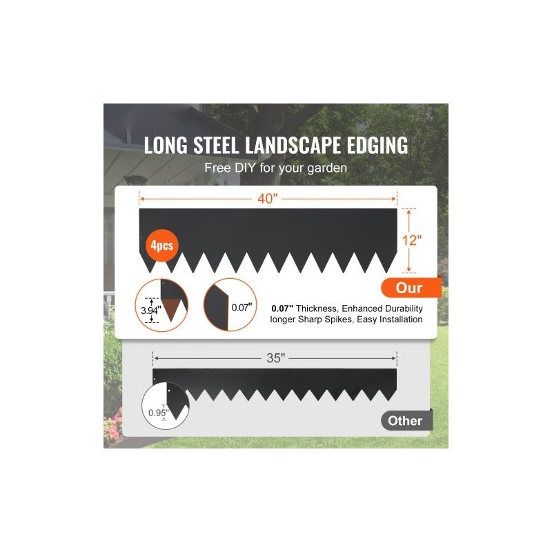 Teräsreunus galvanoitu 4 kpl 40x12 tuumaa taivutettava puutarhaan 6 klipsiä