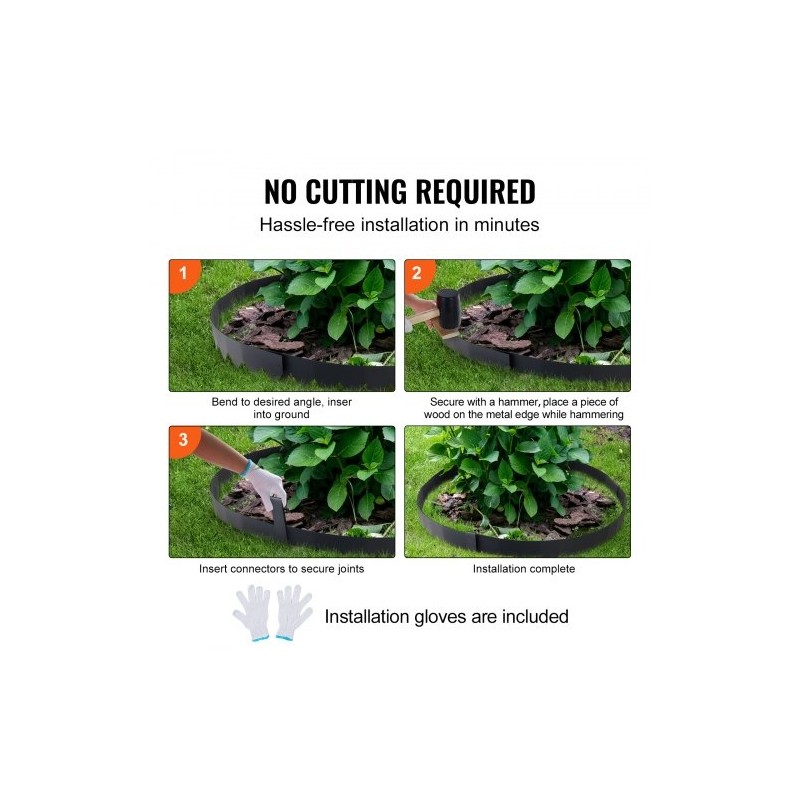 Teräsreunus galvanoitu 4 kpl 40x12 tuumaa taivutettava puutarhaan 6 klipsiä