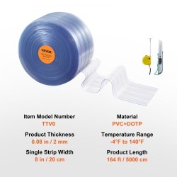 PVC-nauhaovi rulla 5000 cm 20 cm 2 mm uritettu läpinäkyvä