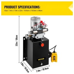 Kaksitoiminen hydrauliyksikkö metallisella 11,4 l säiliöllä 12 V moottorilla painemittarilla