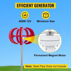 Pystysuuntainen lyhtymallinen tuuliturbiini 12 volttia 400 wattia 5 nailonkuitulavaa lataussäätimellä punainen