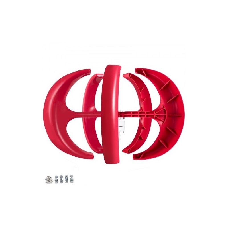 Pystysuuntainen lyhtymallinen tuuliturbiini 12 volttia 400 wattia 5 nailonkuitulavaa lataussäätimellä punainen