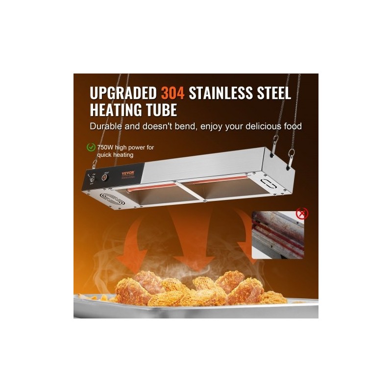 Ranskanperunoiden lämpölamppu 750 watin teho 304-ruostumaton teräs 40–50 asteen pihdeillä