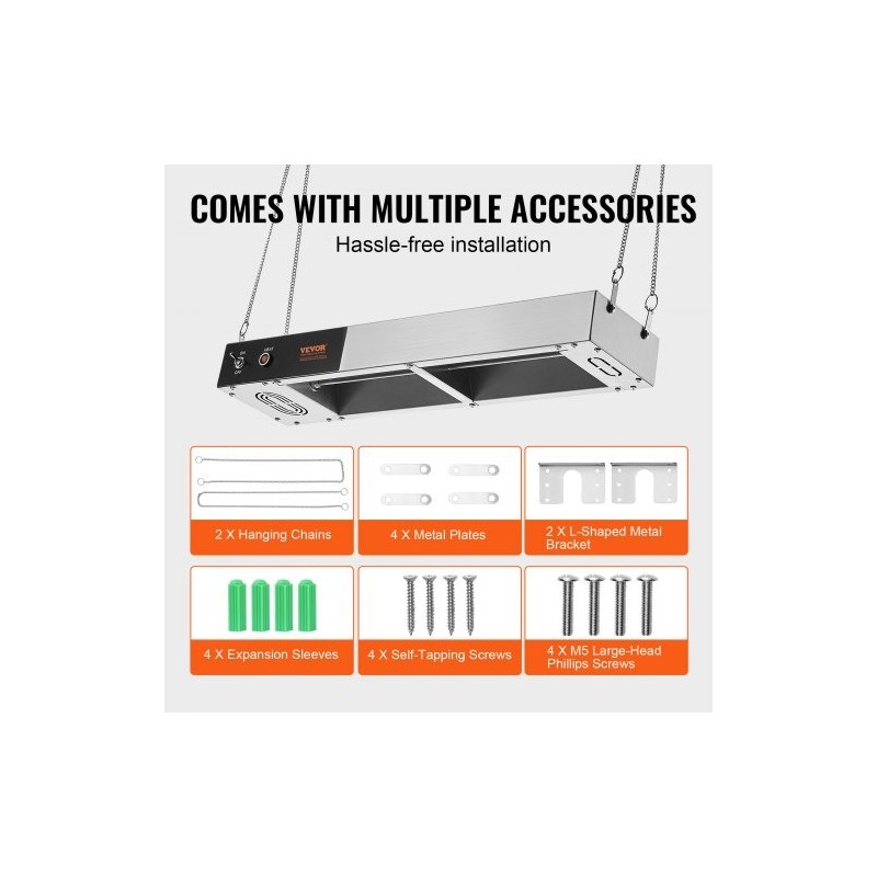 Ranskanperunoiden lämpölamppu 750 watin teho 304-ruostumaton teräs 40–50 asteen pihdeillä