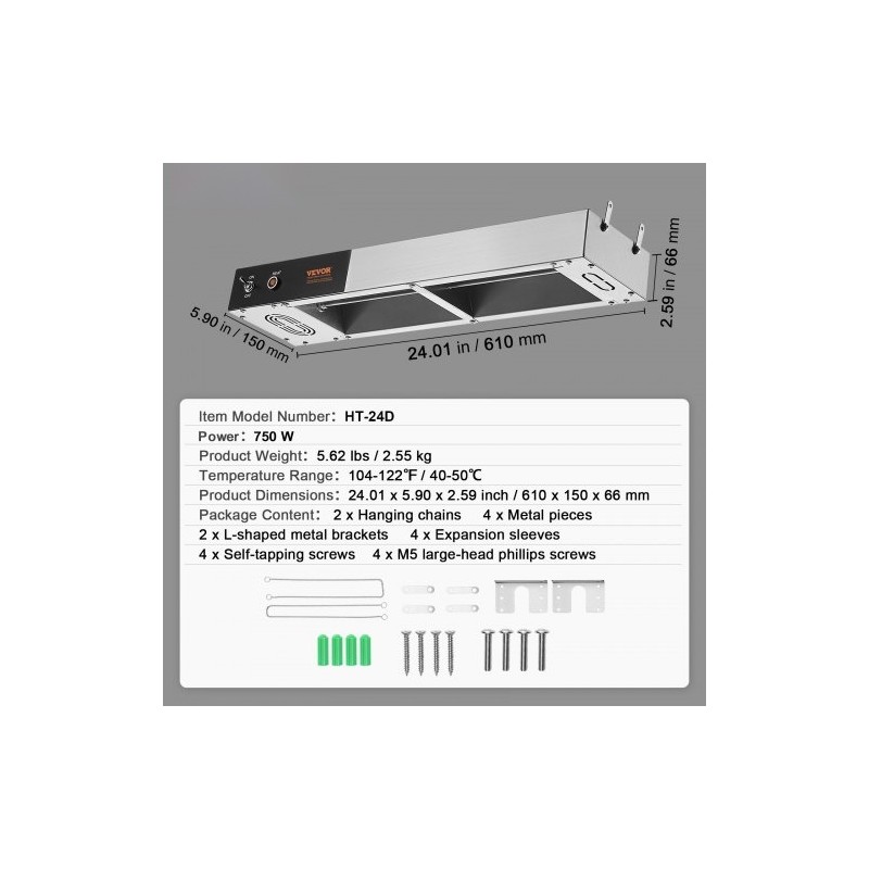 Ranskanperunoiden lämpölamppu 750 watin teho 304-ruostumaton teräs 40–50 asteen pihdeillä