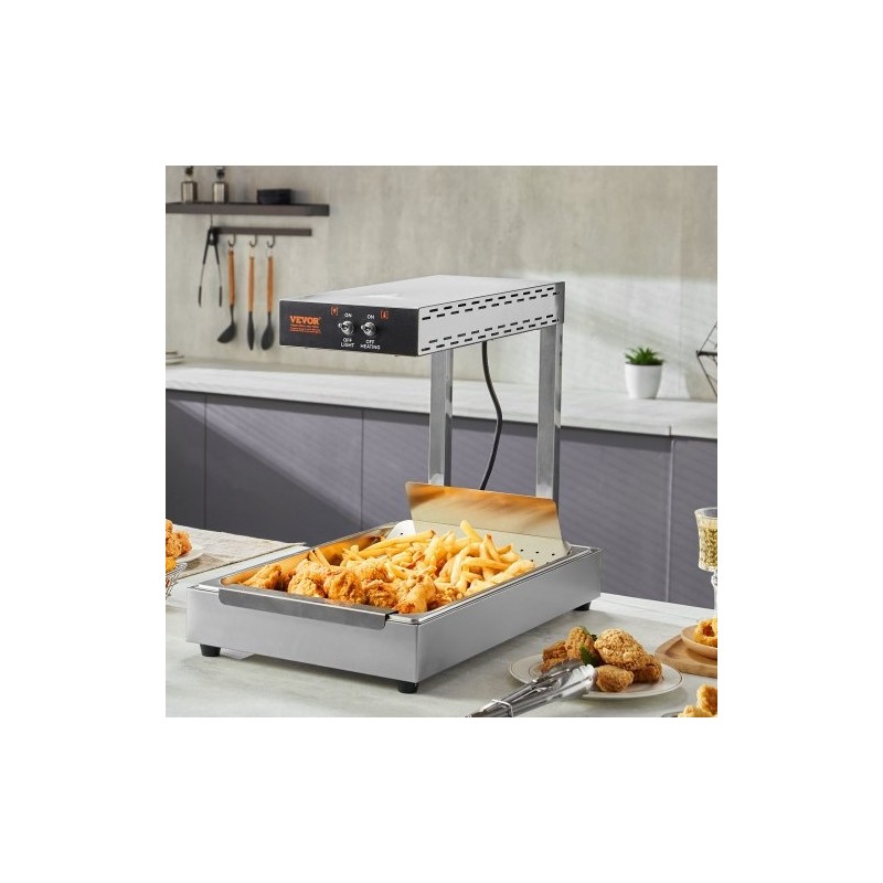 Lämpölamppu ranskanperunoille ruostumatonta terästä 750 watin teho 40–50 celsiusastetta pöytämalli