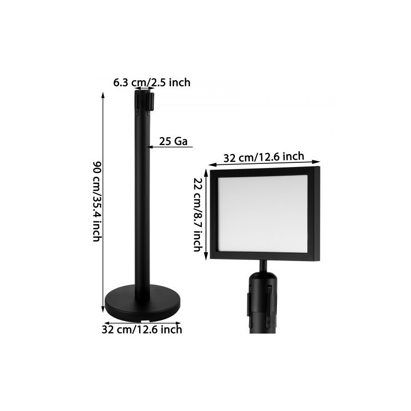Jononohjaustolpat ruostumattomasta teräksestä 4 kpl musta 90 cm 2 m nauha opastekehys